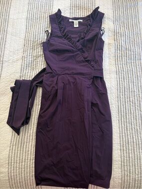 Diane Von Furstenberg Purple Wrap Dress with Ruffle Trim